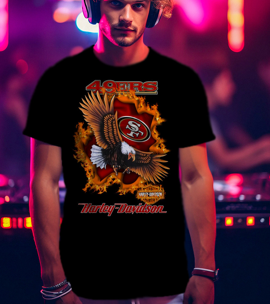 49ers Sf Harley Davidson Eagle Flame T-Shirt