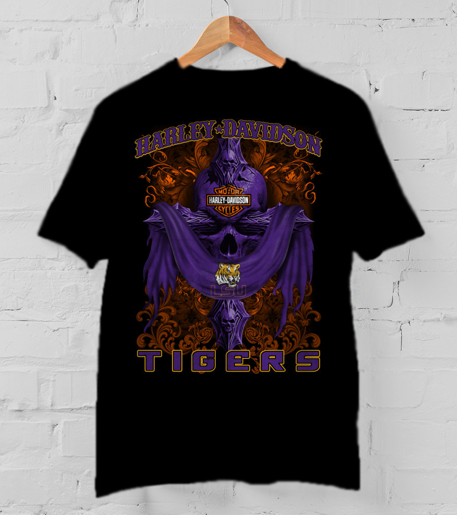 Harley Davidson Lsu Tigers Motorcycle Cycles Skull T-Shirt