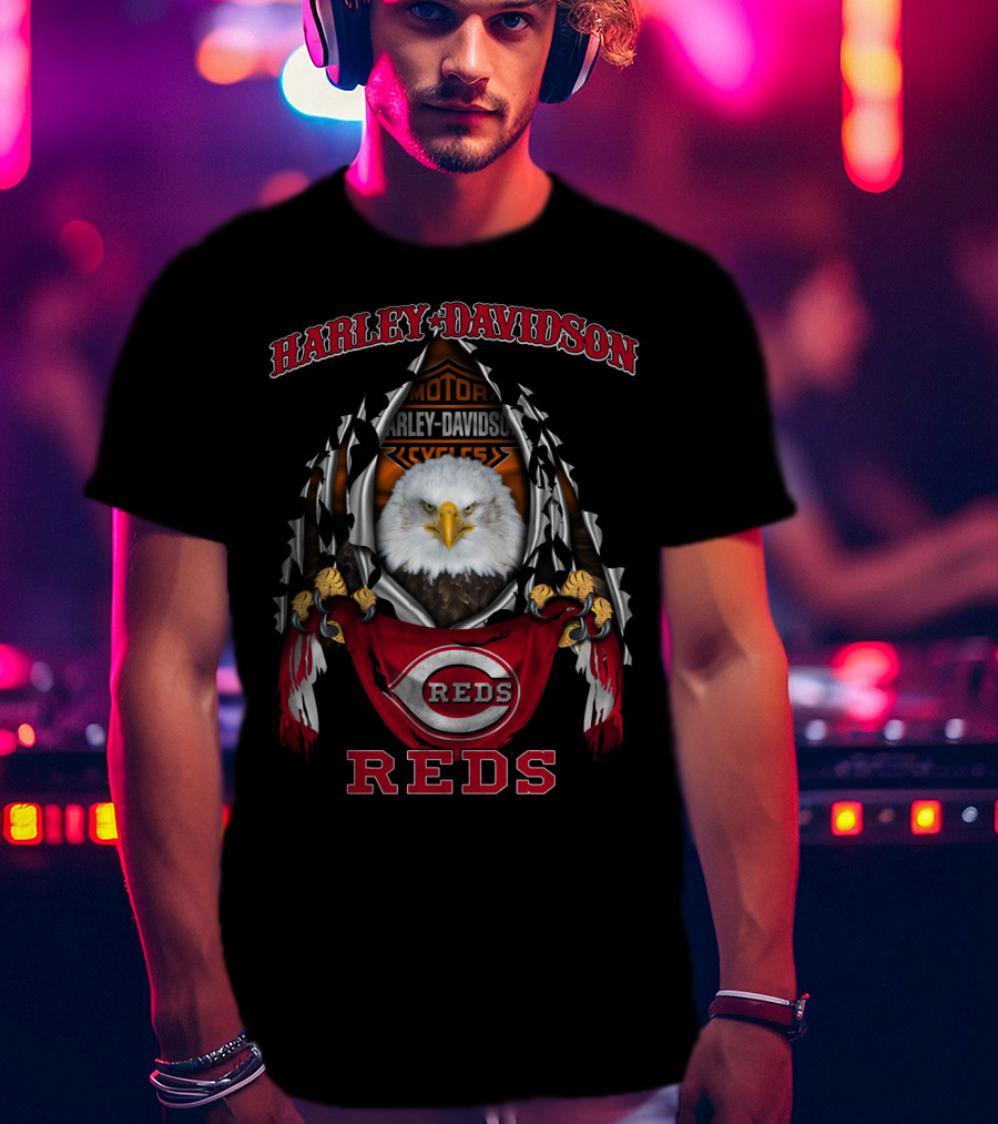 Harley Davidson Motor Cycles Cincinnati Reds Eagle T-Shirt