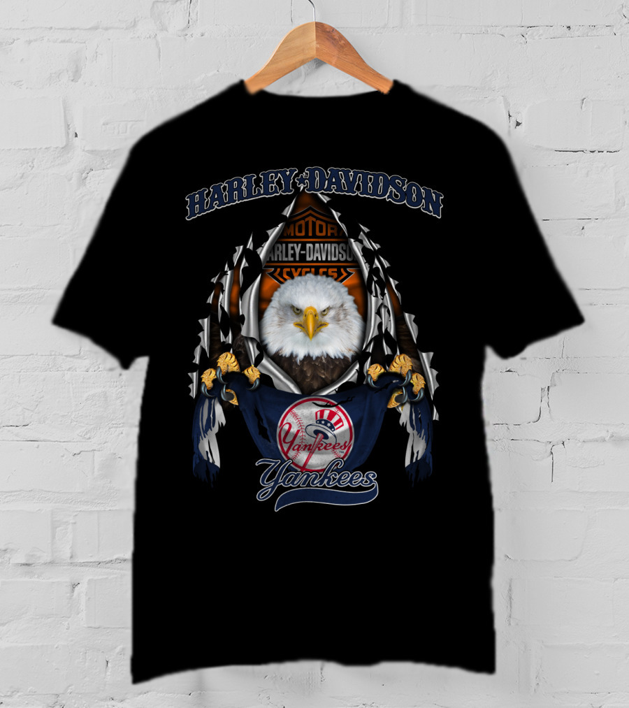 Harley Davidson Motor Cycles Eagle New York Yankees T-Shirt