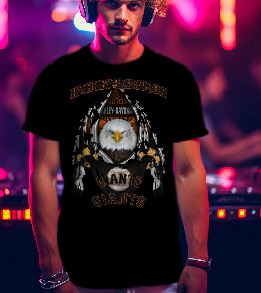 Harley Davidson Motor Cycles Bald Eagle Giants Baseball T-Shirt