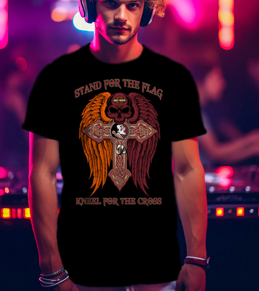 Stand For The Flag Kneel For The Cross Harley Davidson Florida State Seminoles T-Shirt