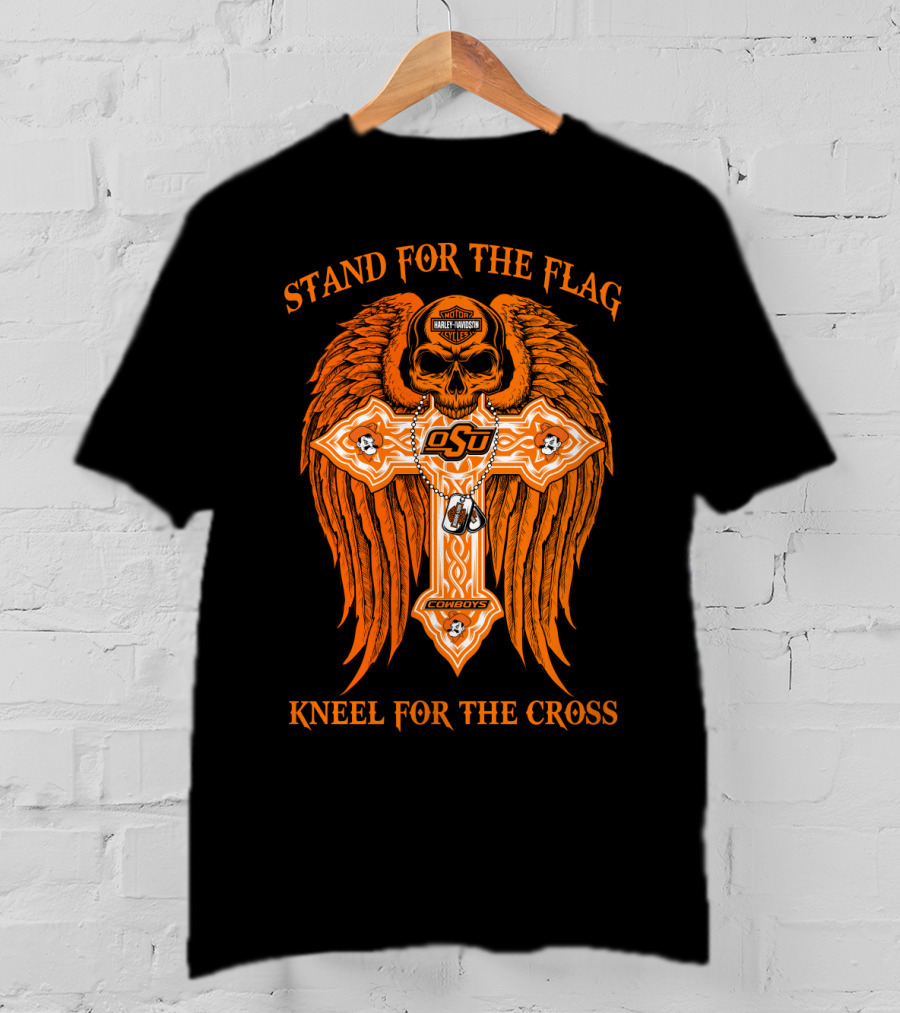 Stand For The Flag Kneel For The Cross Oklahoma State Cowboys Skull Cross T-Shirt