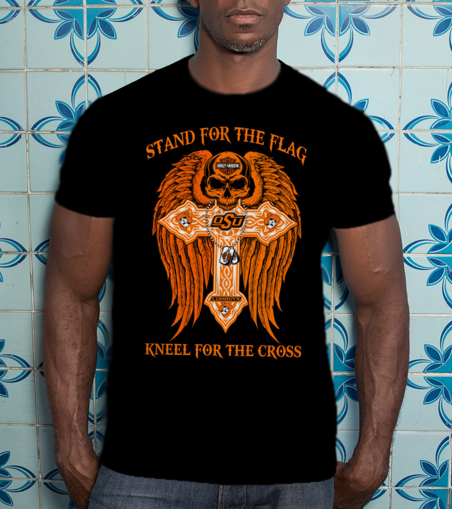 Stand For The Flag Kneel For The Cross Oklahoma State Cowboys Skull Cross T-Shirt