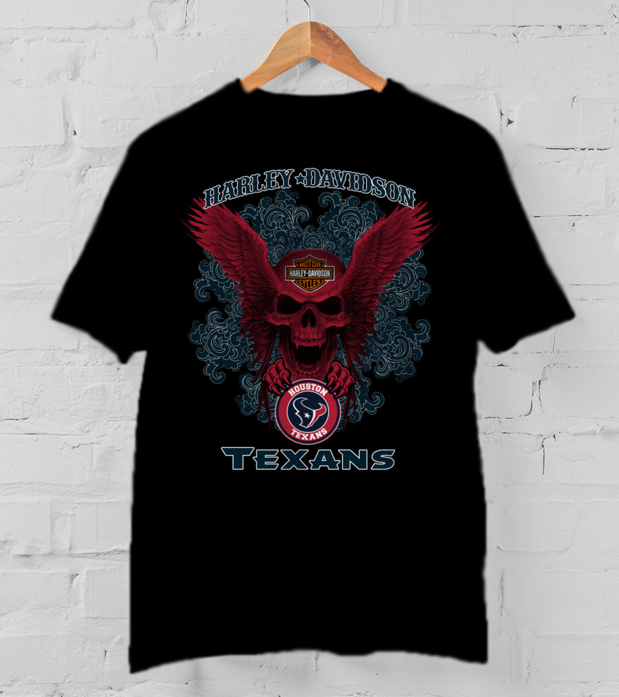 Harley Davidson Skull With Wings Houston Texans Nfl T-Shirt