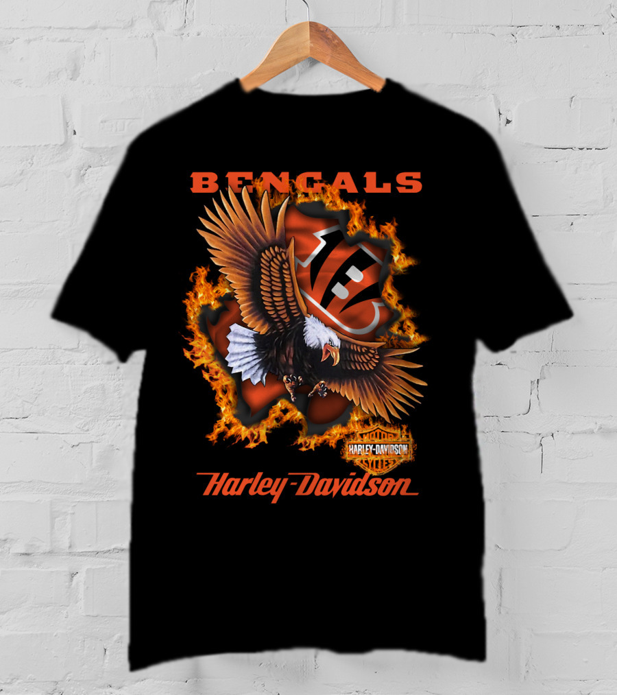 Bengals Harley Davidson Cincinnati Nfl 84 Eagle Flame T-Shirt
