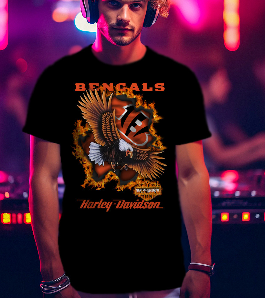 Bengals Harley Davidson Cincinnati Nfl 84 Eagle Flame T-Shirt