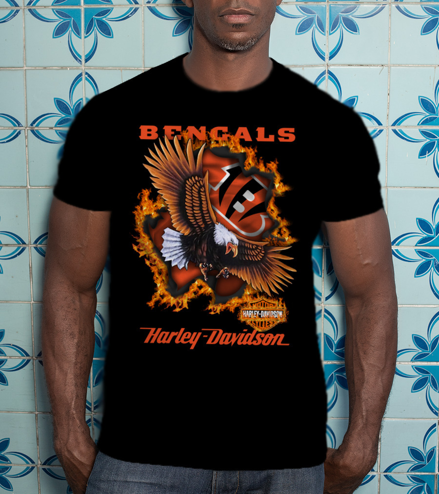 Bengals Harley Davidson Cincinnati Nfl 84 Eagle Flame T-Shirt