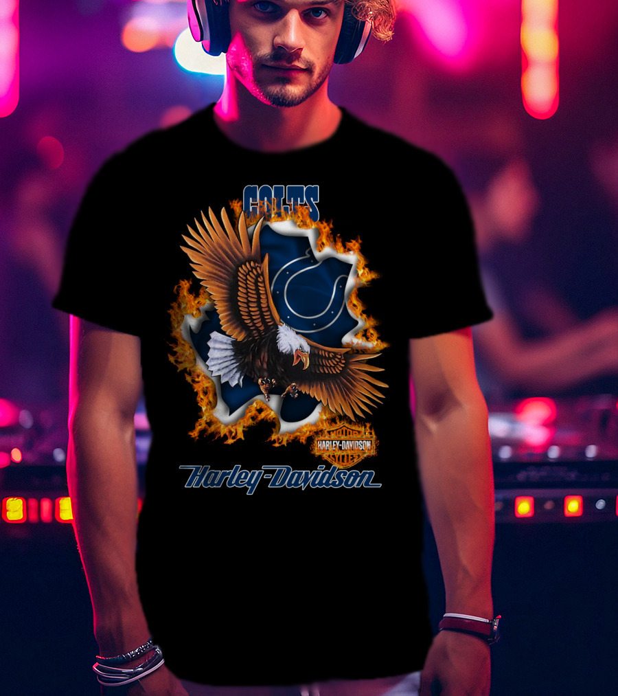 Colts Harley Davidson Eagle With Flame T-Shirt