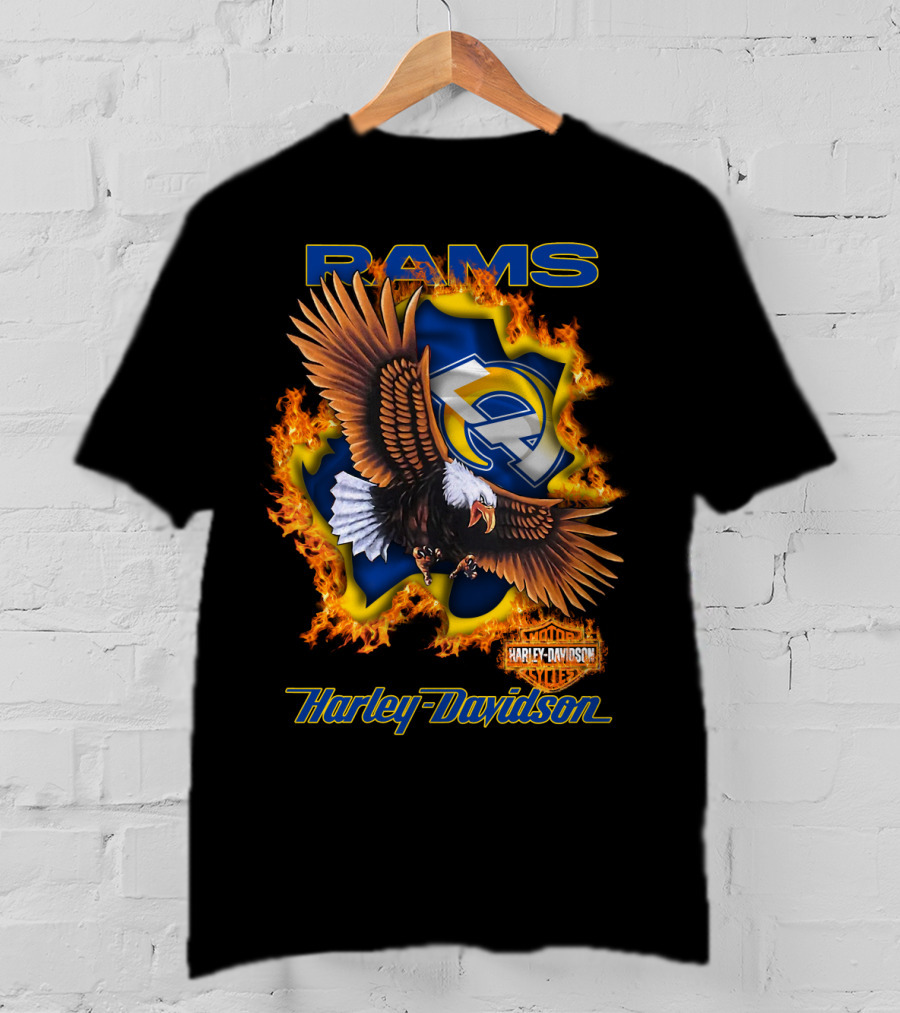 Rams Harley Davidson Los Angeles Nfl Eagle Flame T-Shirt