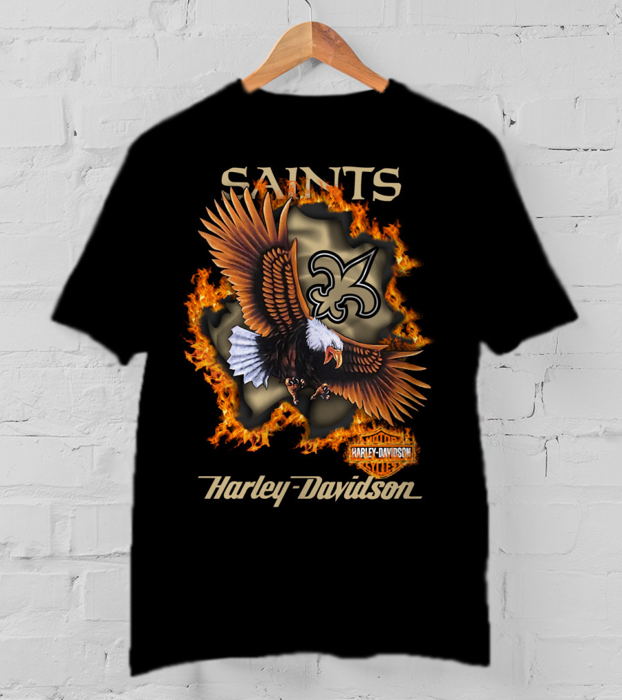 Saints Harley Davidson Eagle Fleur-De-Lis Nfl 84 New Orleans T-Shirt
