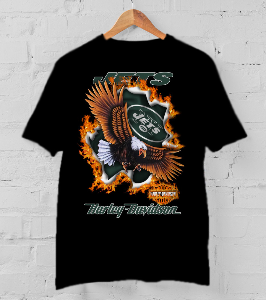 Harley Davidson New York Jets Eagle Flame Nfl 84 T-Shirt