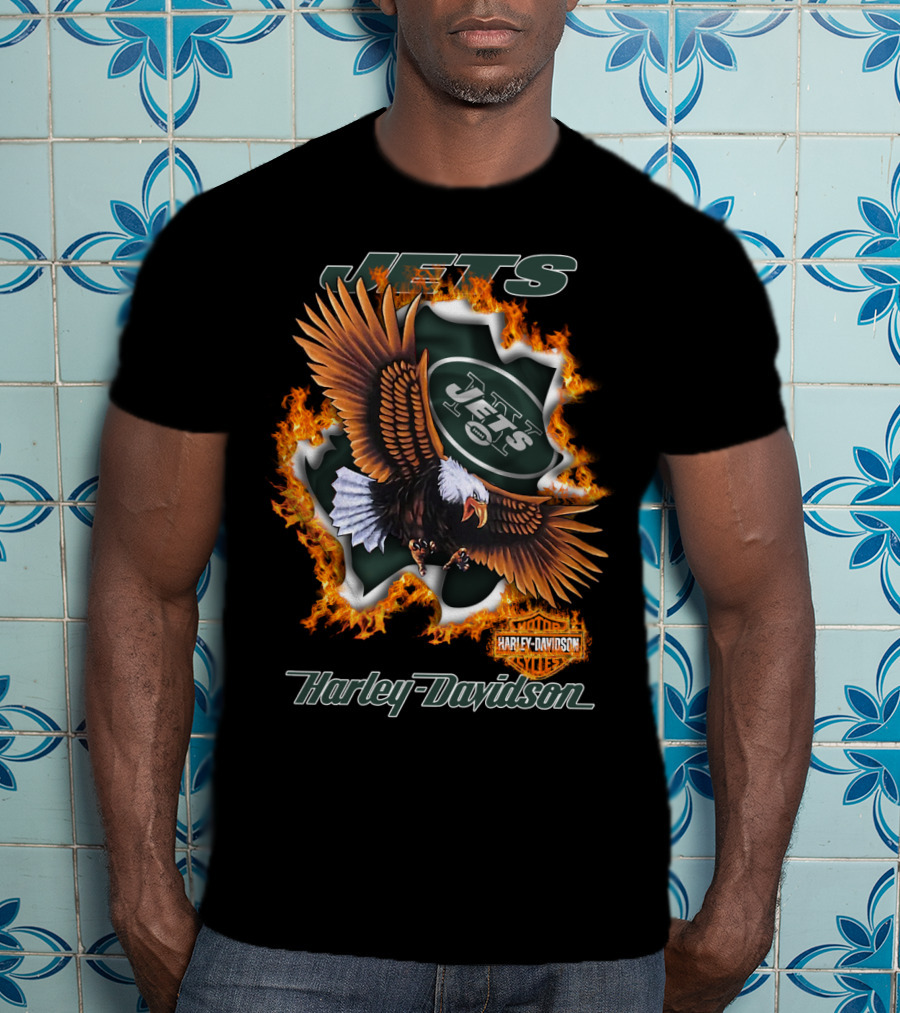 Harley Davidson New York Jets Eagle Flame Nfl 84 T-Shirt