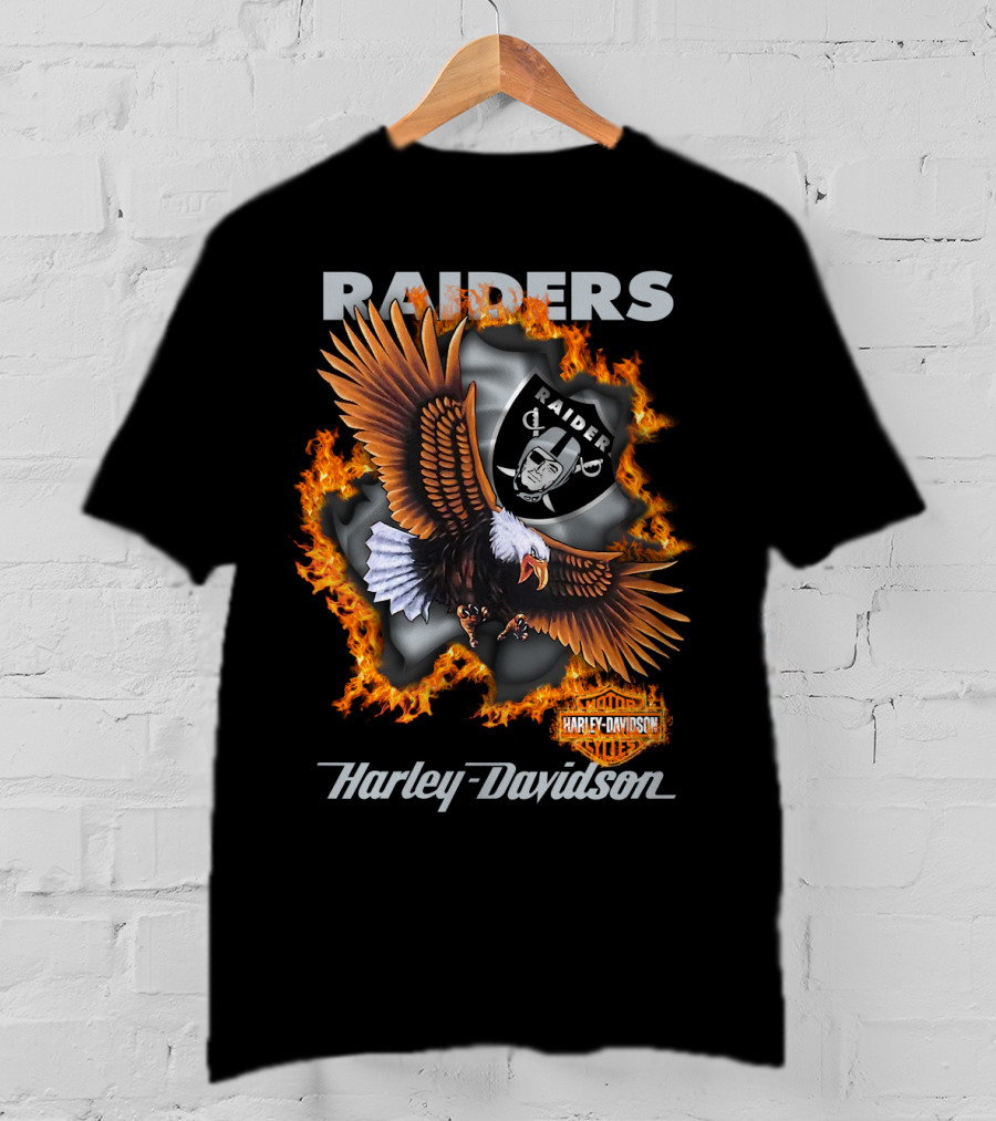Raiders Harley Davidson Eagle Flames Nfl 84 Oakland Raiders T-Shirt