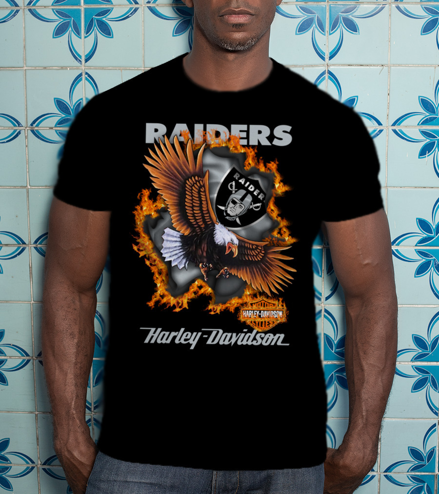 Raiders Harley Davidson Eagle Flames Nfl 84 Oakland Raiders T-Shirt