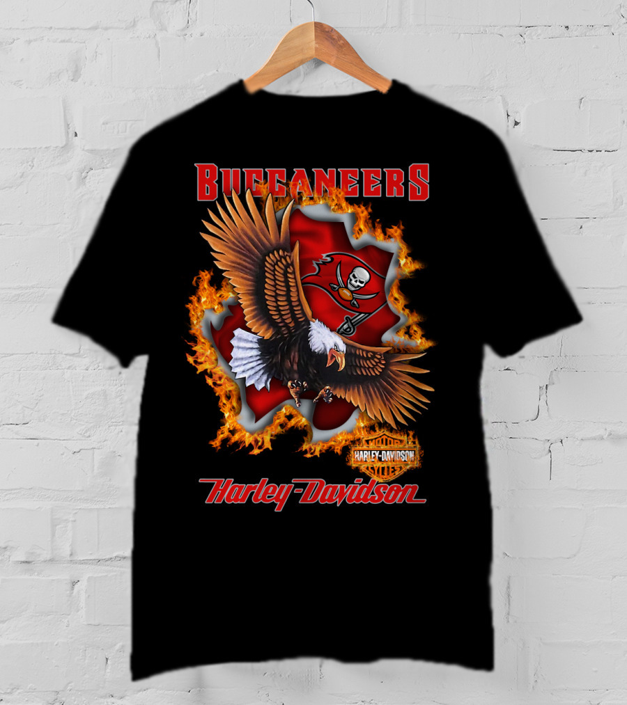 Harley Davidson Buccaneers Tampa Bay Nfl Eagle Logo Fire T-Shirt