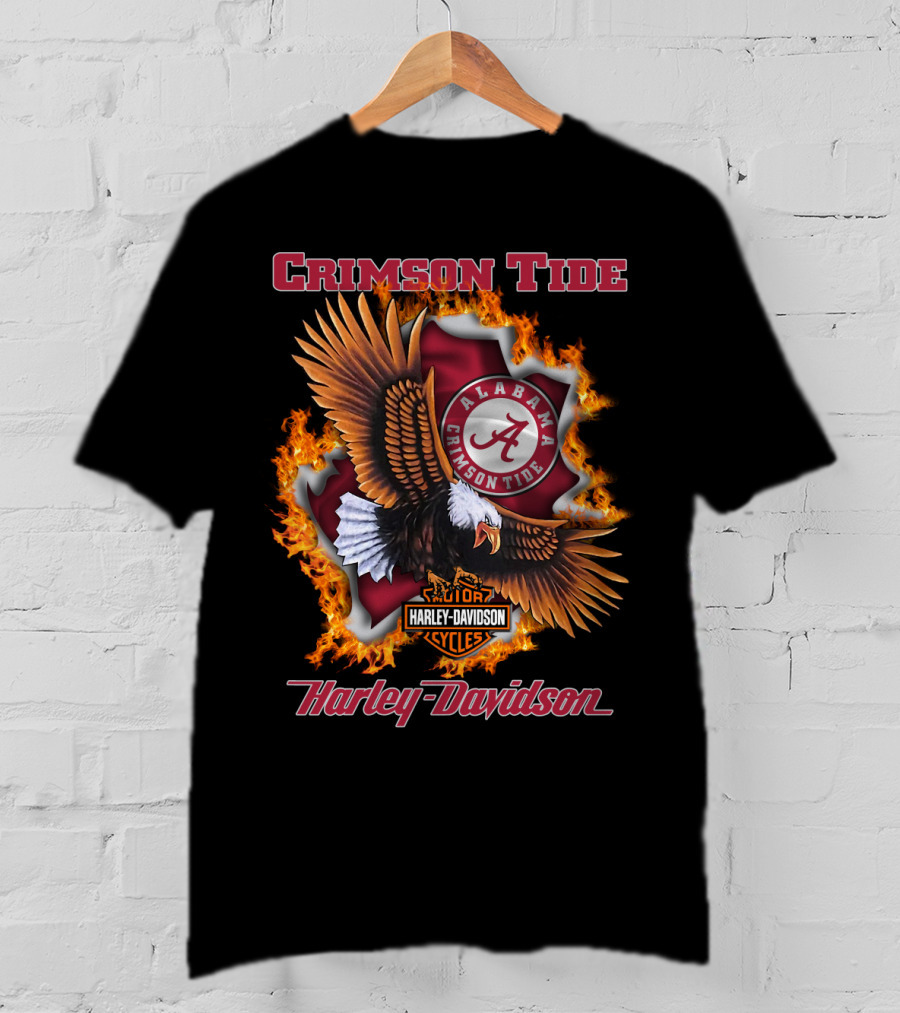 Crimson Tide Alabama Crimson Tide Harley Davidson Cycles Eagle Flame T-Shirt
