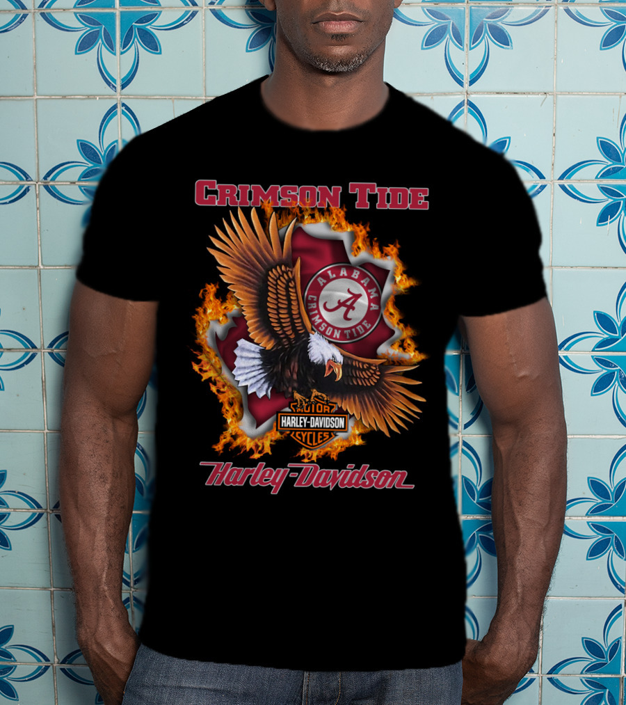 Crimson Tide Alabama Crimson Tide Harley Davidson Cycles Eagle Flame T-Shirt