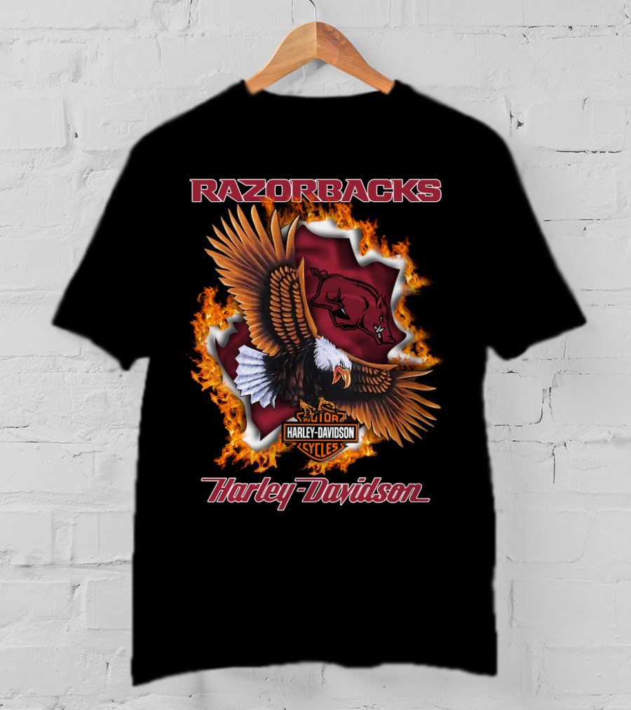 Razorbacks Harley Davidson Cycles Eagle And Flame T-Shirt