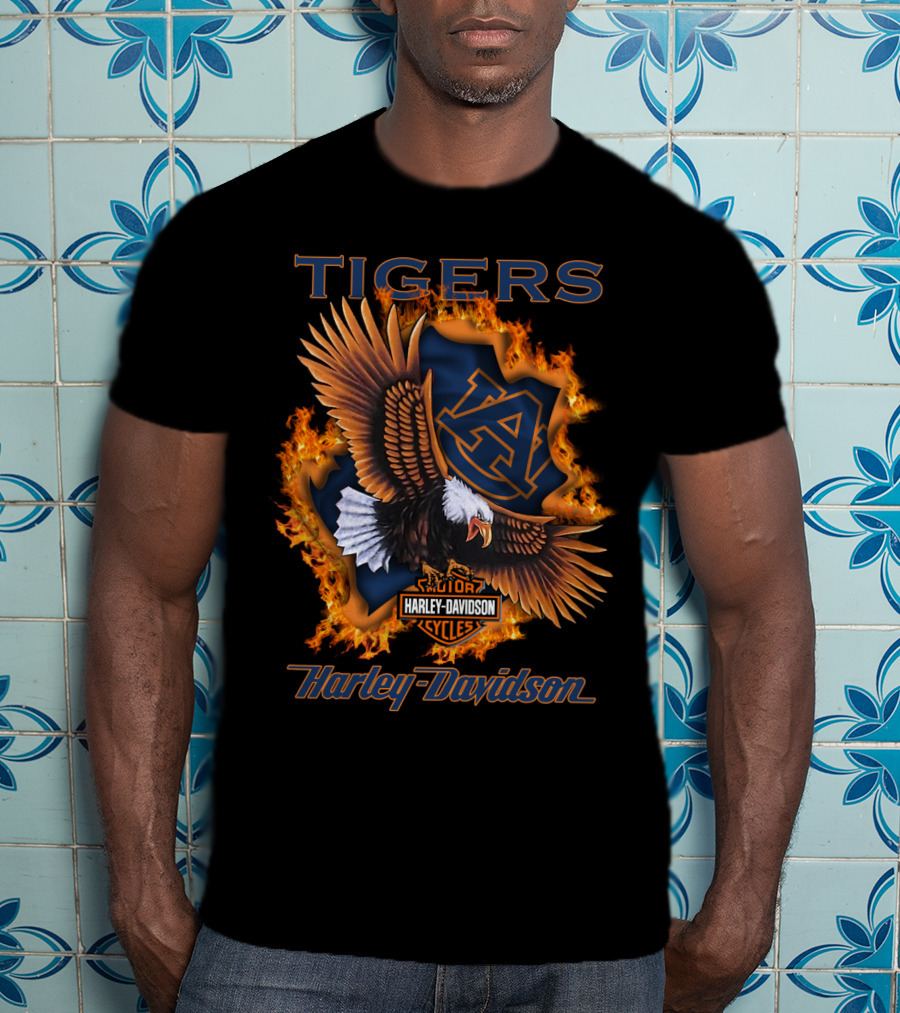 Harley Davidson Auburn Tigers Ncaa Eagle Fire Symbol T-Shirt