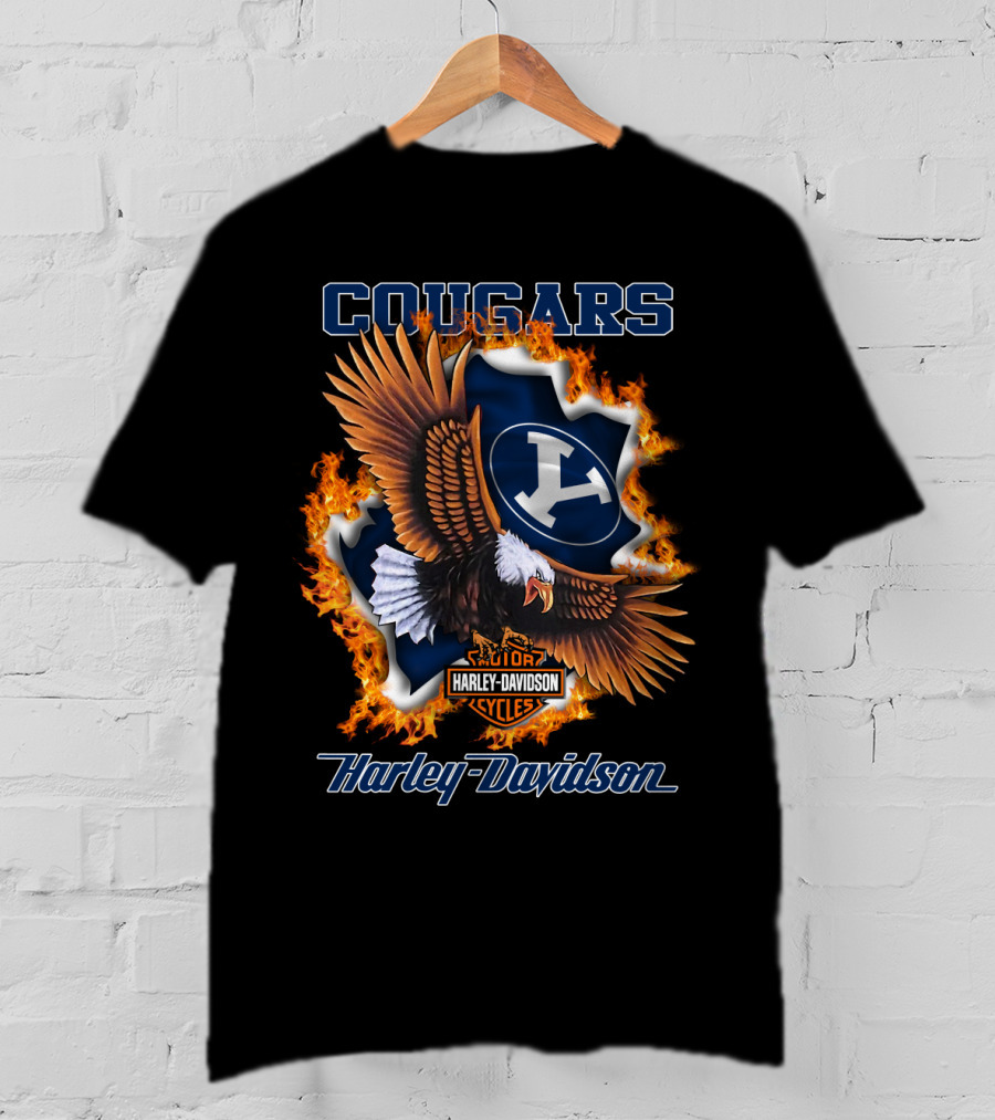 Byu Cougars Harley Davidson Ncaa 04.08 Eagle Flame Shield T-Shirt