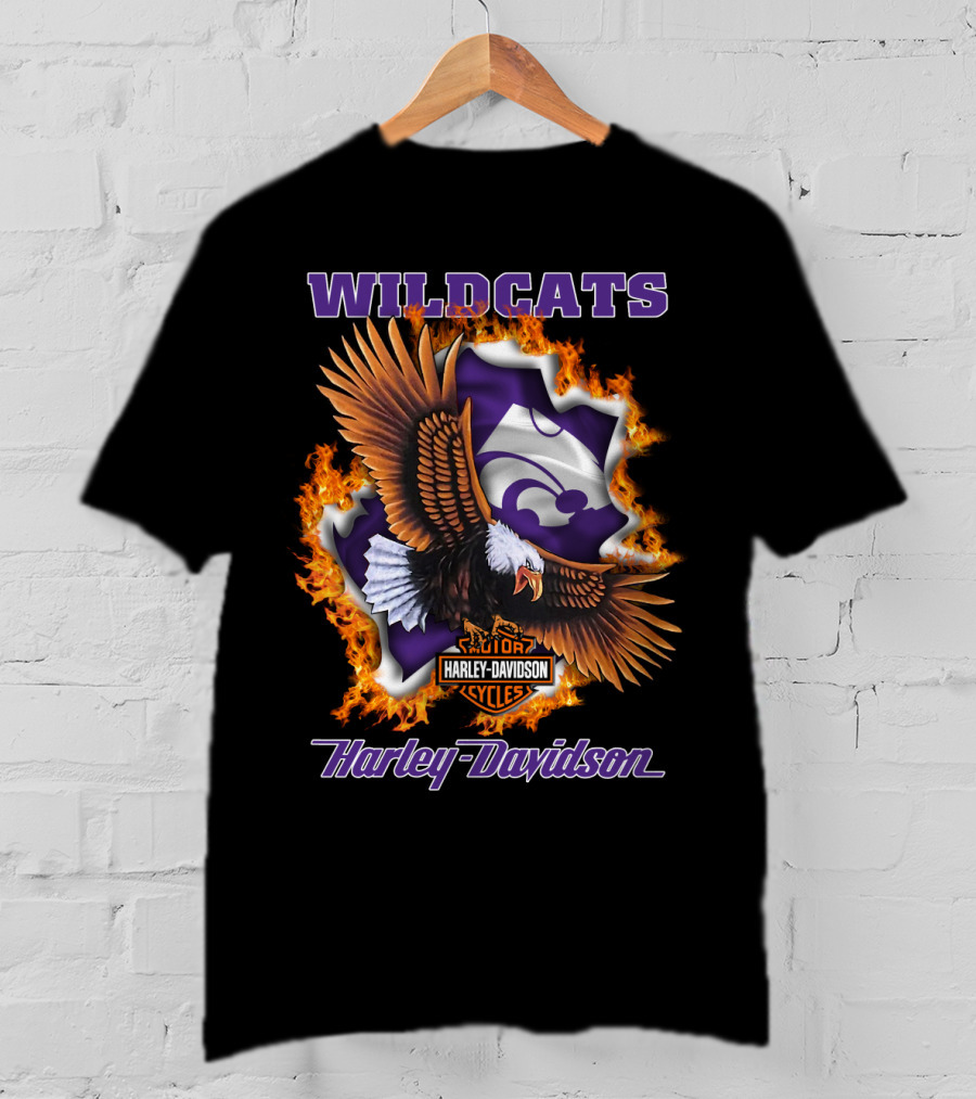 Wildcats Harley Davidson Kansas State Wildcat Logo With Eagle And Flames T-Shirt