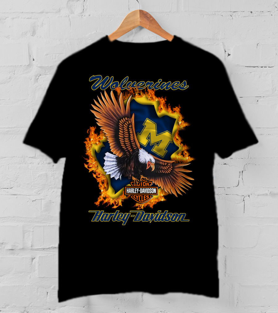 Wolverines Harley Davidson Ncaa Michigan Wolverines Logo Flame Eagle T-Shirt