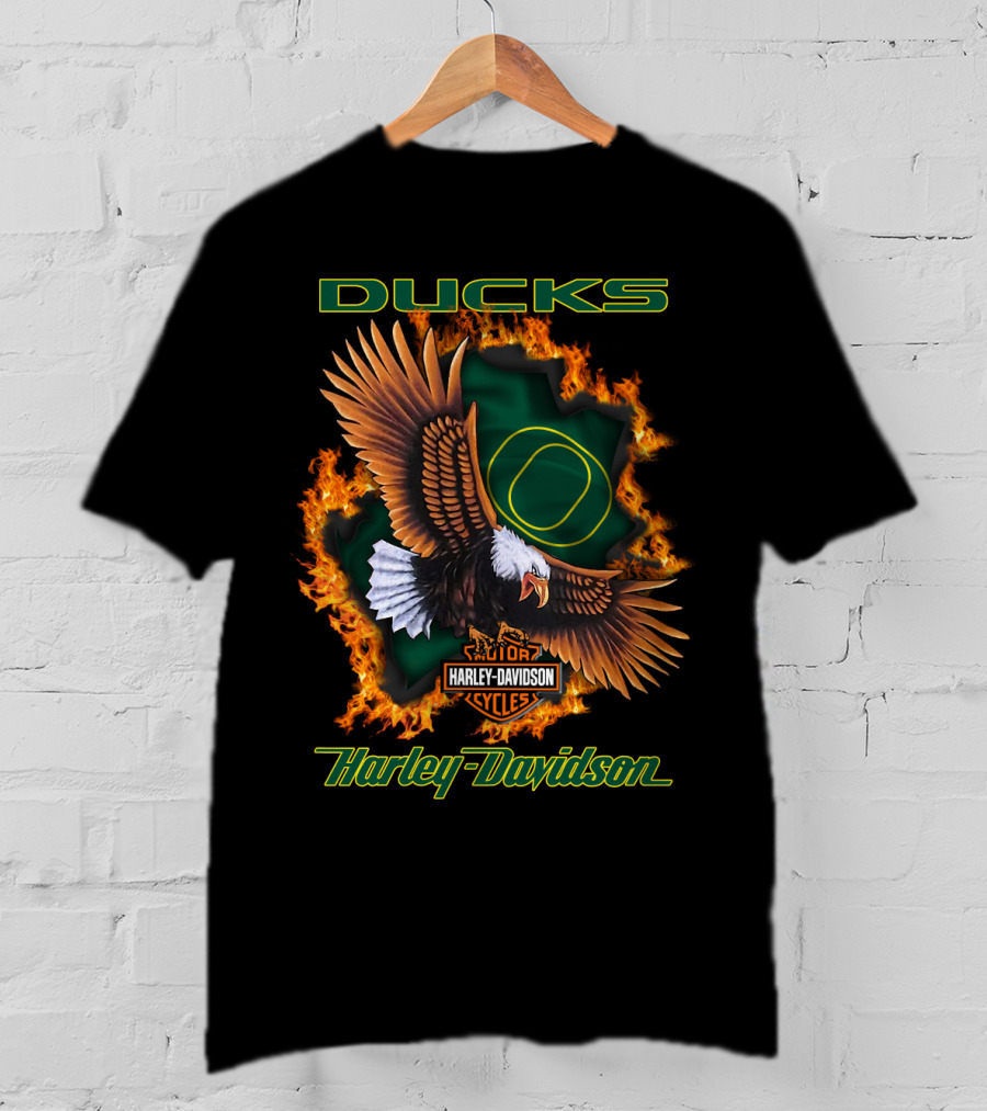 Harley Davidson Cycles Oregon Ducks Eagle Flames T-Shirt