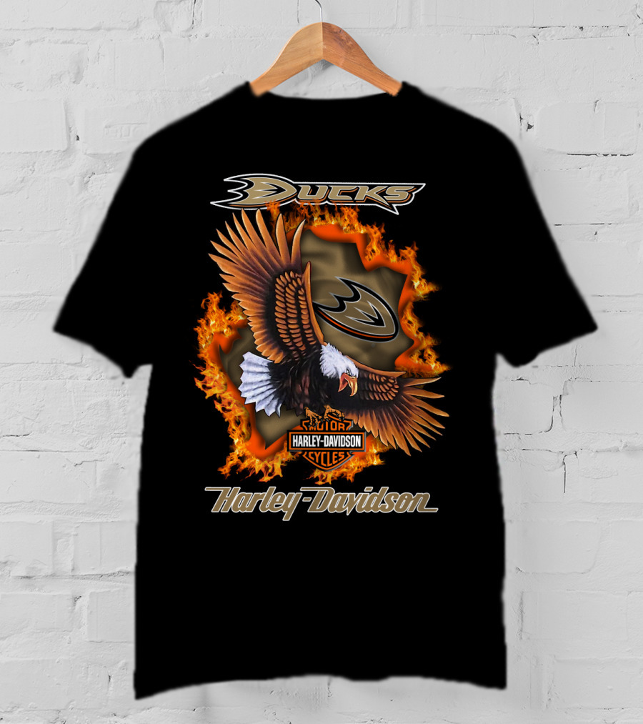 Anaheim Ducks Harley Davidson Cycles Eagle Flame T-Shirt