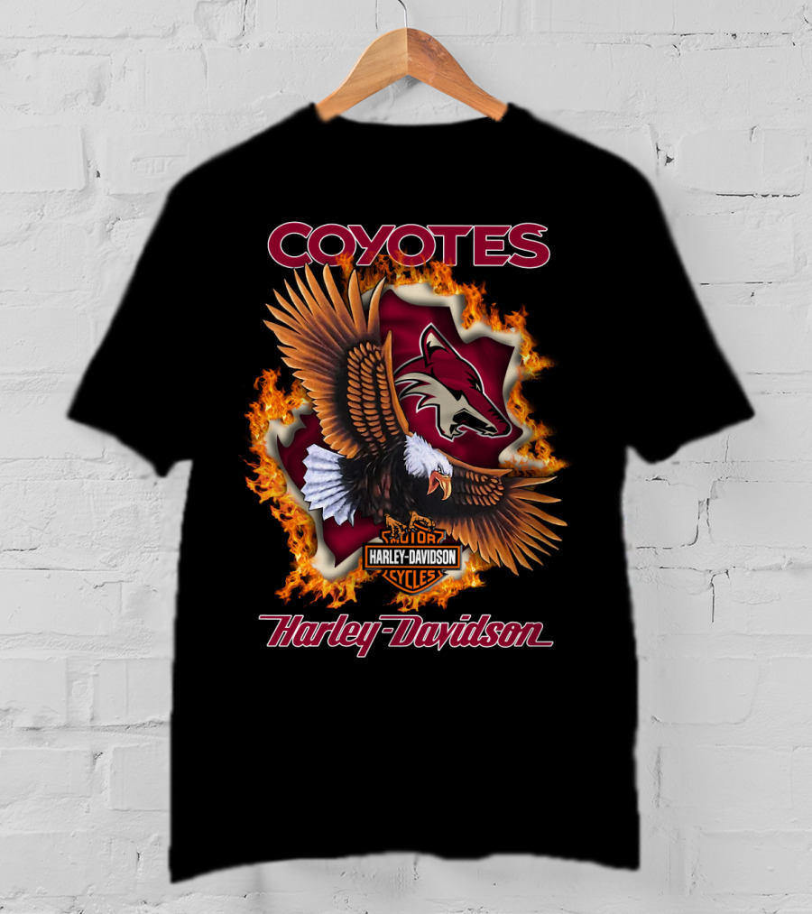 Harley Davidson Arizona Coyotes Nhl Logo Flames Eagle T-Shirt