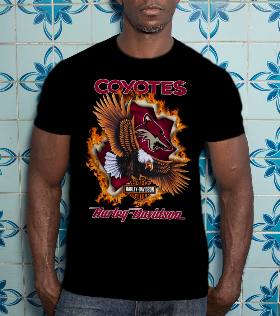 Harley Davidson Arizona Coyotes Nhl Logo Flames Eagle T-Shirt