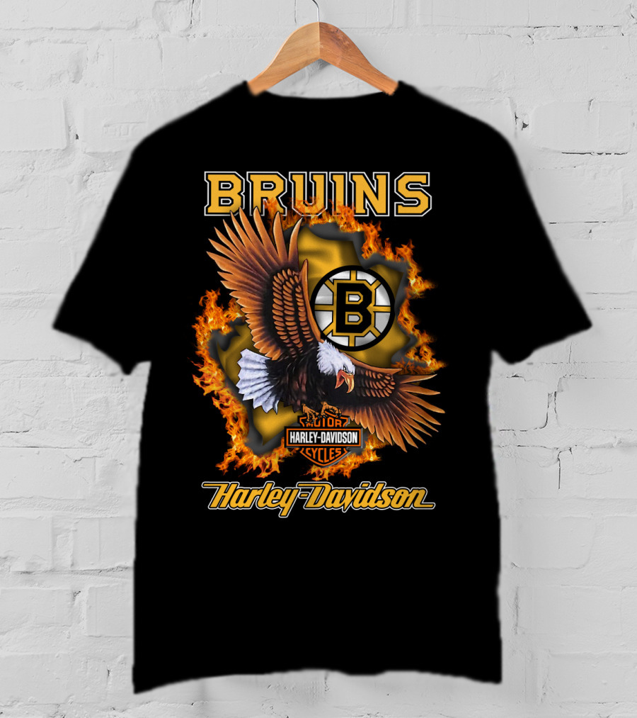 Boston Bruins Harley Davidson Cycles Eagle Flames T-Shirt