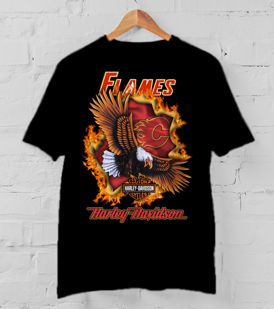 Harley Davidson Flames Nhl Calgary Flames Eagle T-Shirt