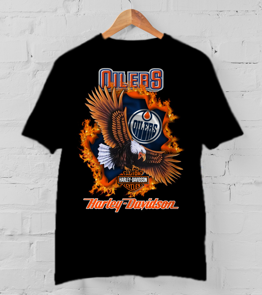 Oilers Edmonton Oilers Harley Davidson Cycles Eagle Flame T-Shirt