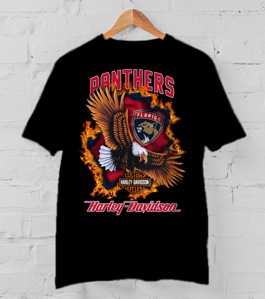 Florida Panthers Harley Davidson Cycles Flame Eagle T-Shirt
