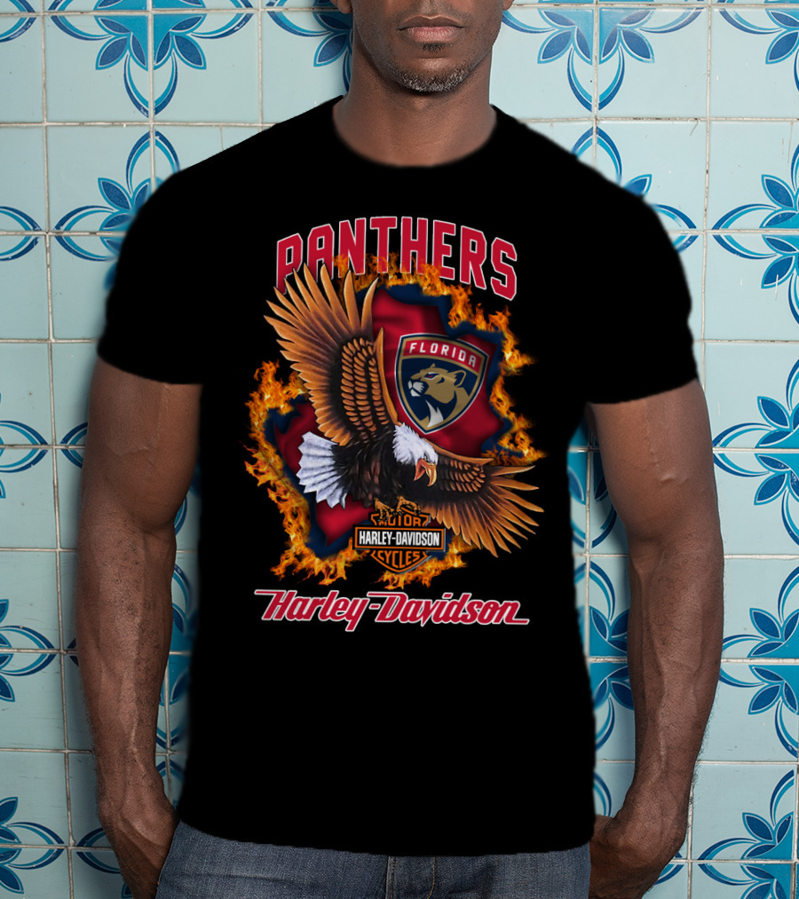Florida Panthers Harley Davidson Cycles Flame Eagle T-Shirt
