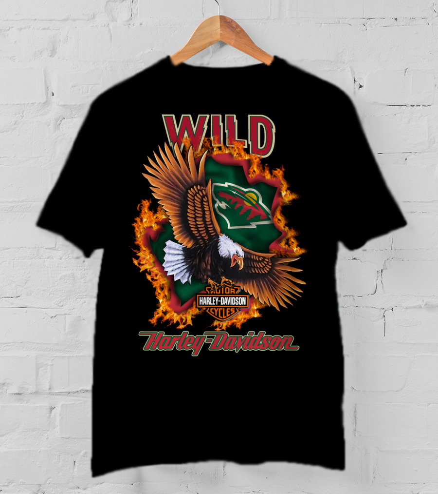 Harley Davidson Wild Minnesota Wild Nhl Eagle Flames T-Shirt
