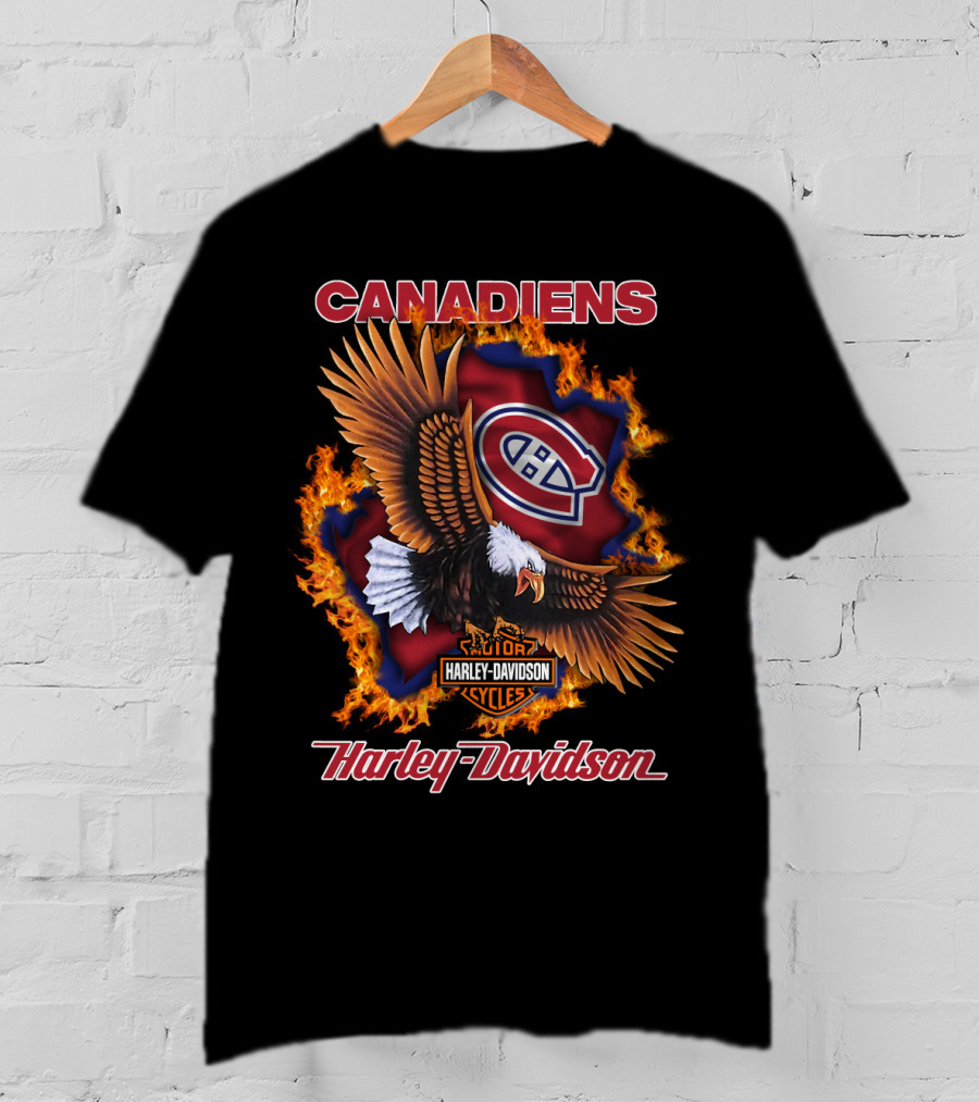 Montreal Canadiens Harley Davidson Nhl Eagle Flame T-Shirt