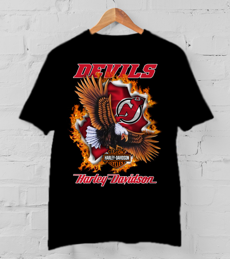 New Jersey Devils Harley Davidson Cycles Eagle Fire T-Shirt