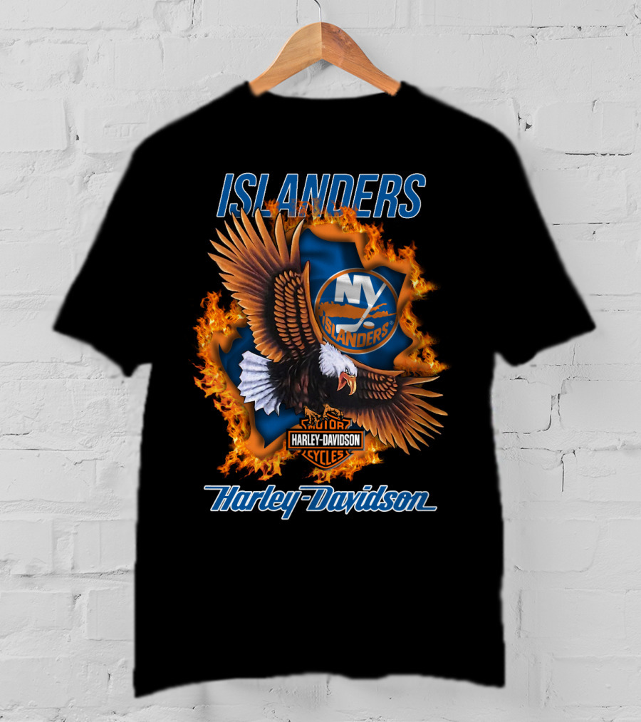 Islanders Ny Islanders Harley Davidson Cycles Eagle Flame T-Shirt