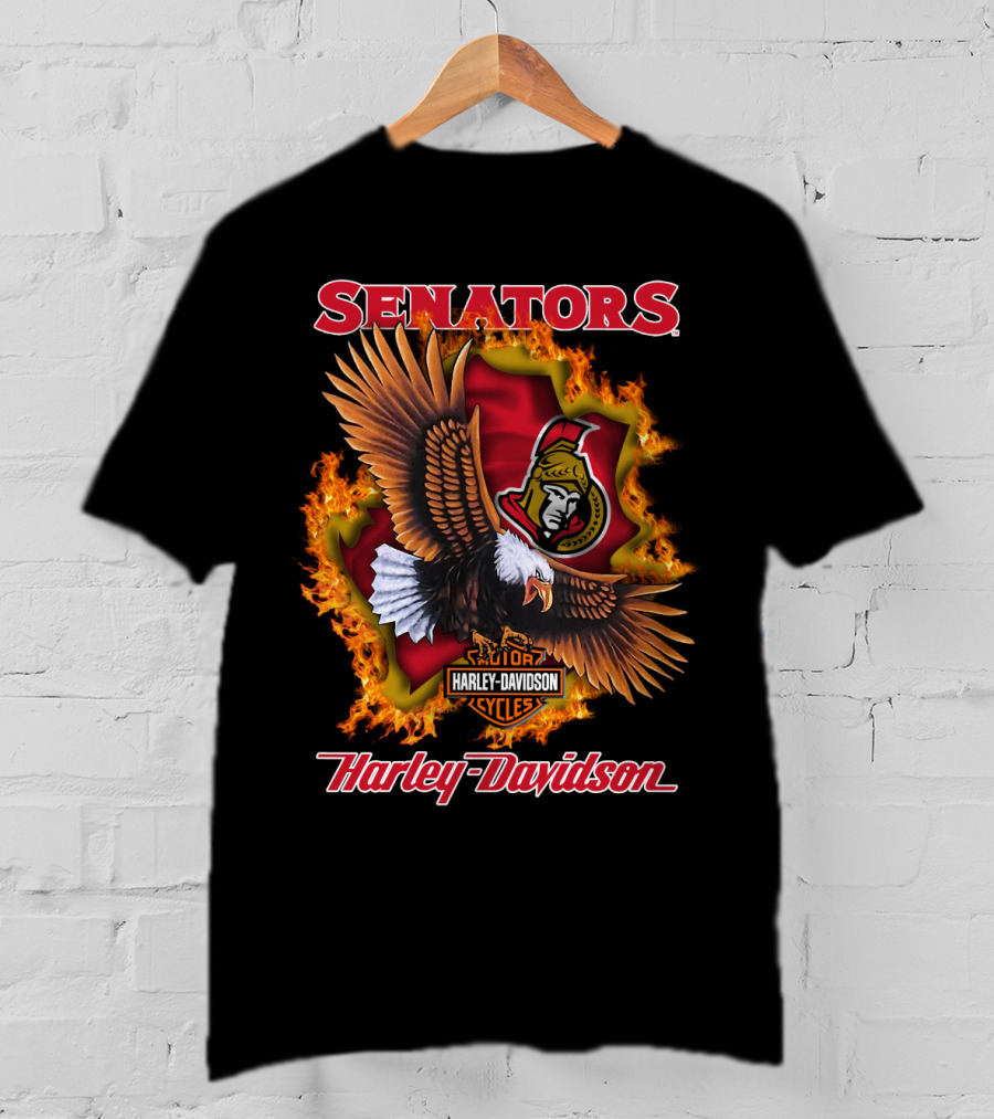 Senators Ottawa Harley Davidson Cycles Eagle Flame Nhl 1204 T-Shirt