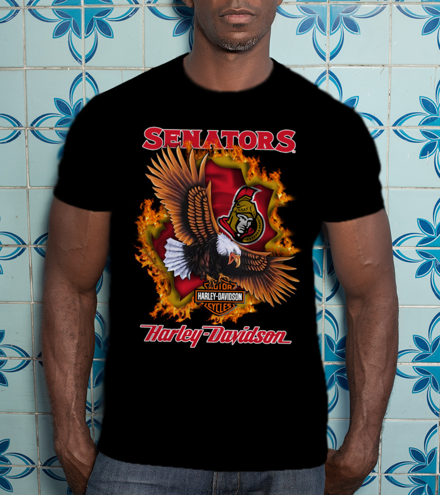 Senators Ottawa Harley Davidson Cycles Eagle Flame Nhl 1204 T-Shirt