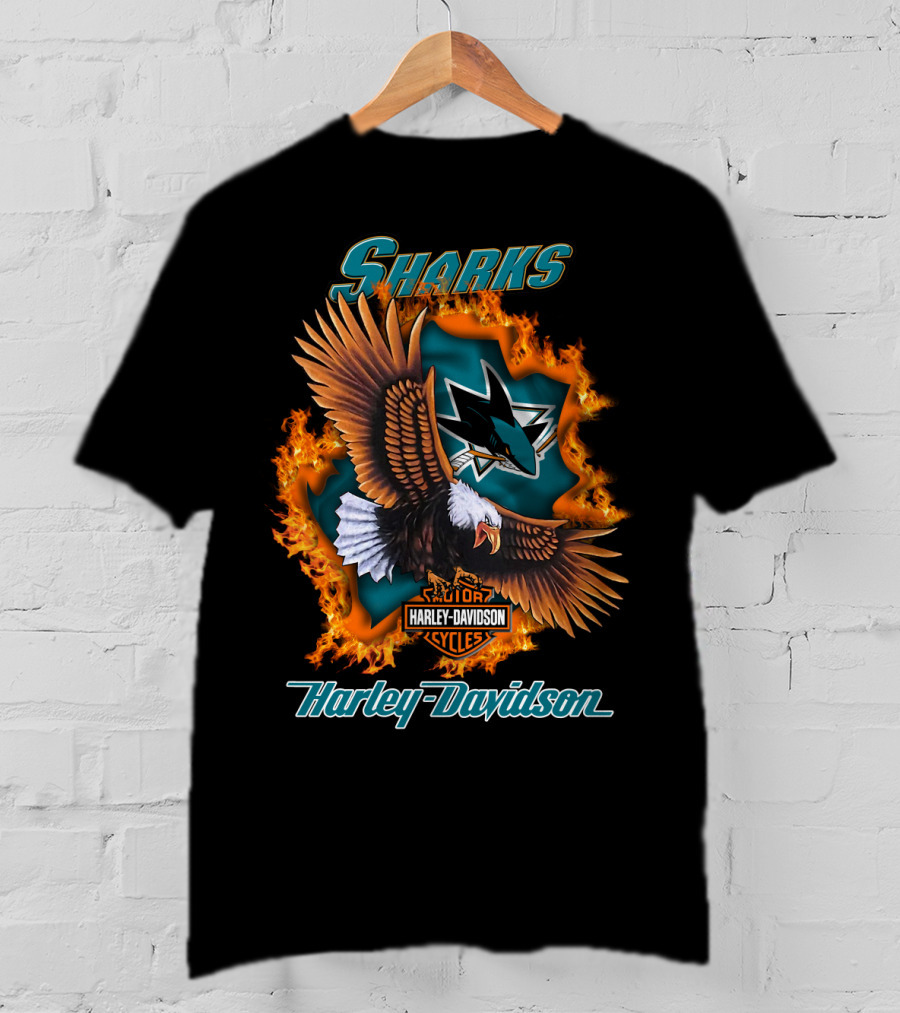San Jose Sharks Harley Davidson Cycles Eagle Flame T-Shirt