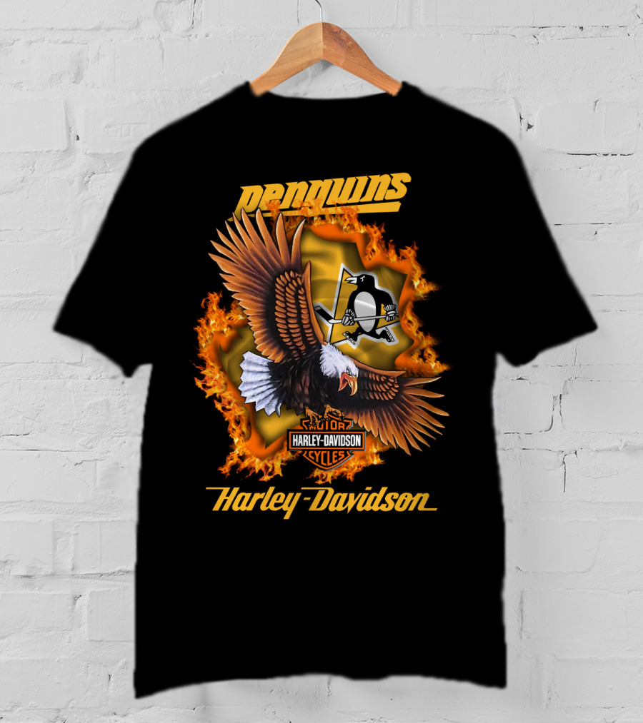 Harley Davidson Pittsburgh Penguins Nhl Eagles Flames T-Shirt