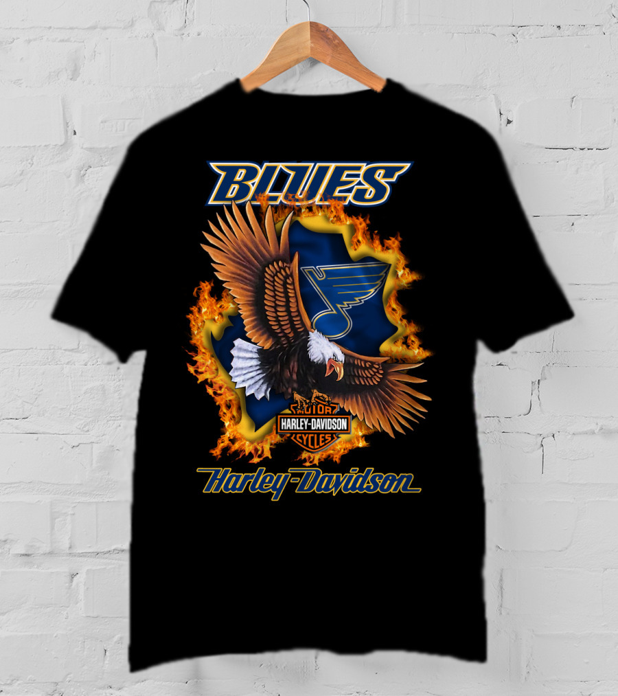 St Louis Blues Harley Davidson Cycles Nhl Eagle Blaze T-Shirt