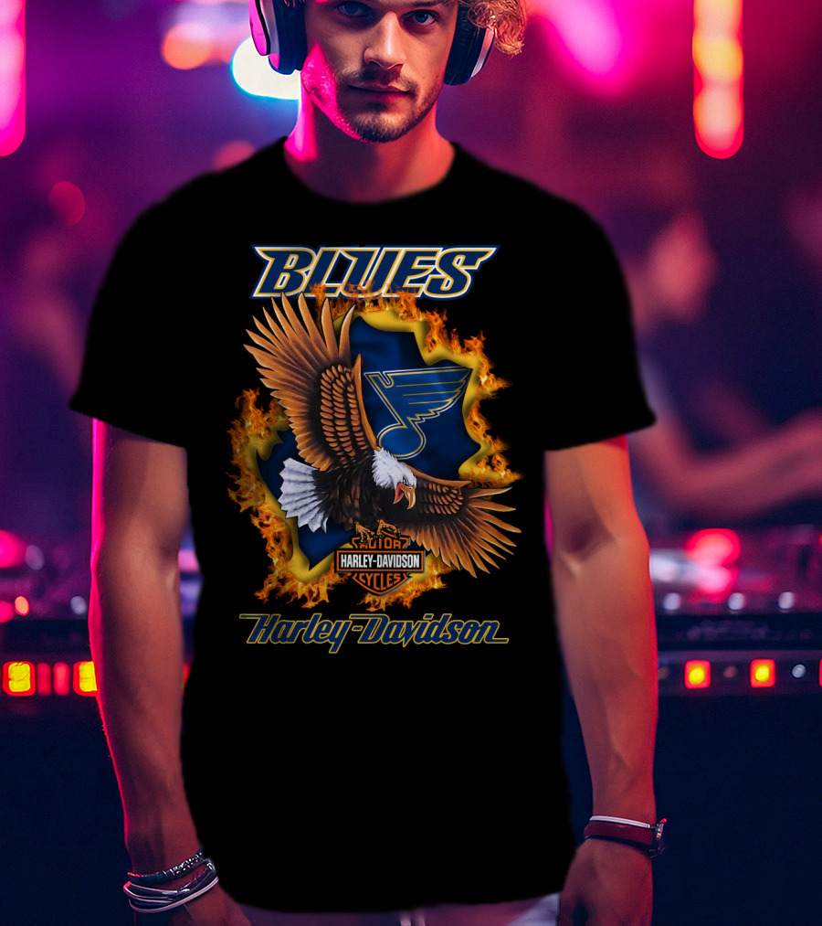 St Louis Blues Harley Davidson Cycles Nhl Eagle Blaze T-Shirt