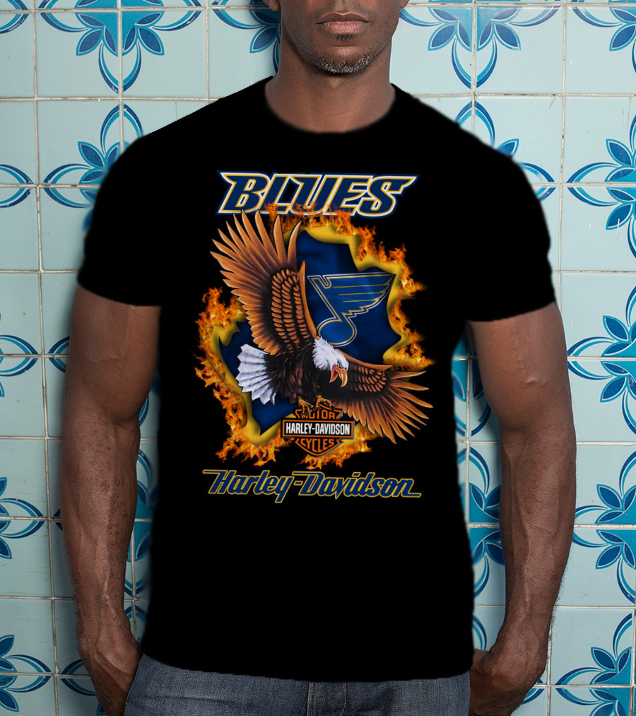 St Louis Blues Harley Davidson Cycles Nhl Eagle Blaze T-Shirt