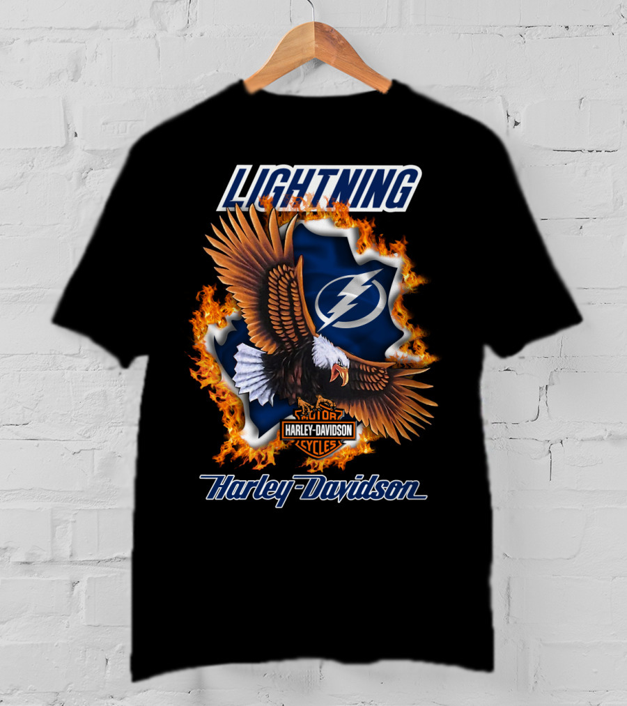 Lightning Tampa Bay Harley Davidson Cycles Eagle Flames T-Shirt