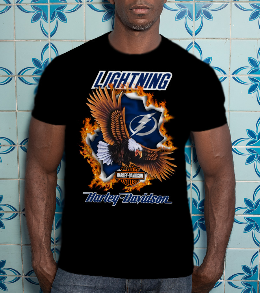 Lightning Tampa Bay Harley Davidson Cycles Eagle Flames T-Shirt