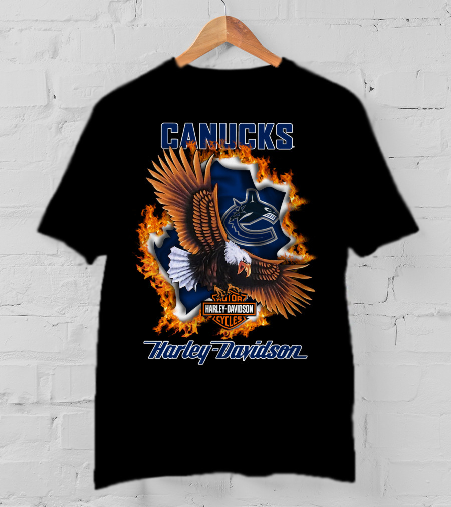 Canucks Harley Davidson Nhl Vancouver Cycles Eagle Flame T-Shirt